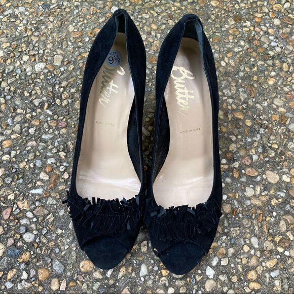 BUTTER Black Suede Peep Toe Stiletto Pumps 9.5 - Picture 7 of 7
